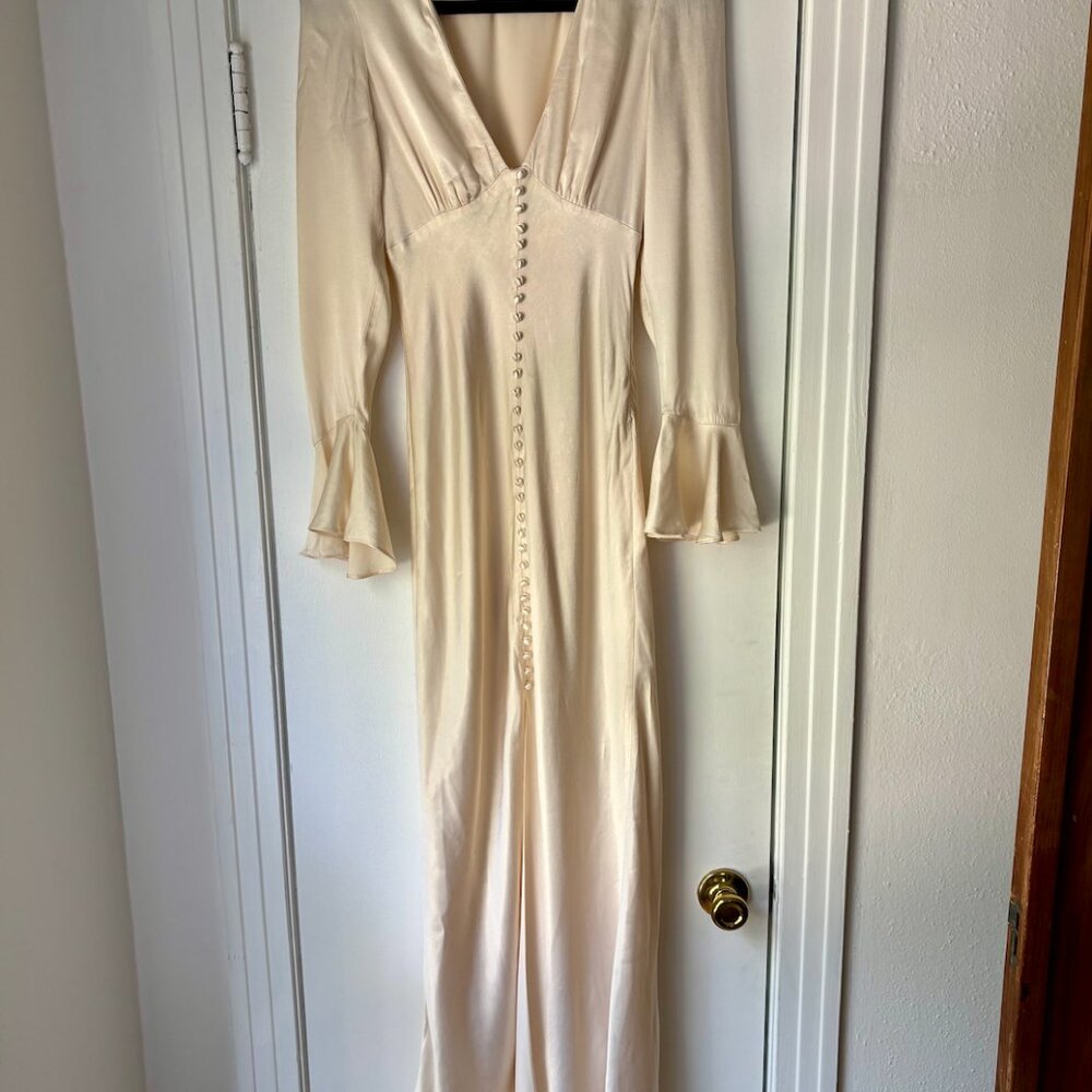 Shona Joy La Lune Frill Cuff Bias Midi Dress in Cream - Size 6 - Picture 6 of 11